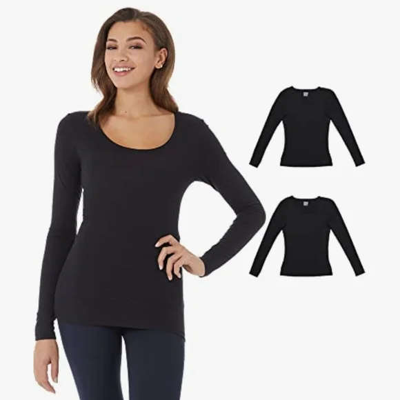 Women's 2-Pack Ultra Lightweight Thermal Long-Sleeve Baselayer Shirt| Scoop Neck - Picture 1 of 7